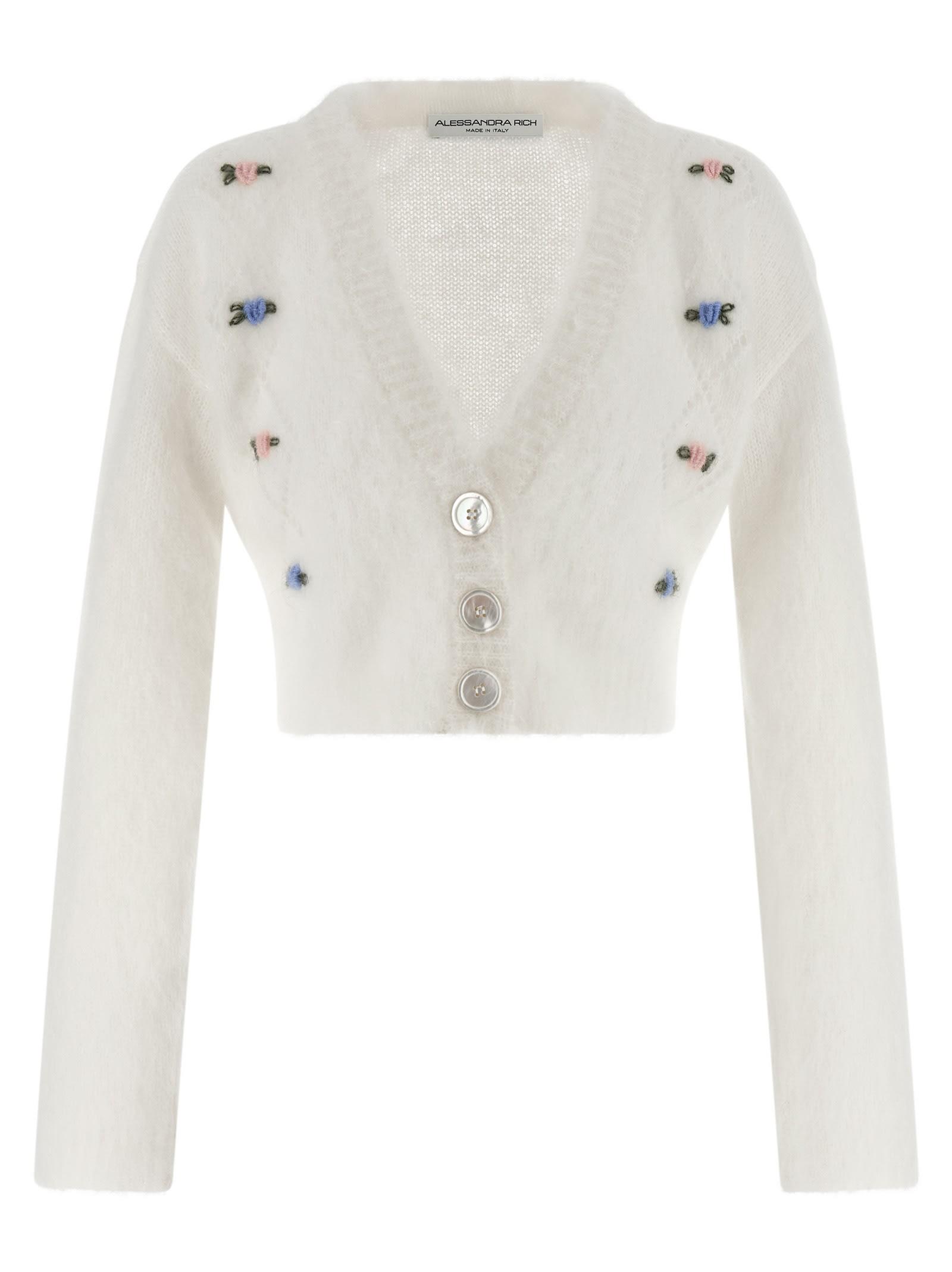 alessandra rich ivory mohair blend cardigan
