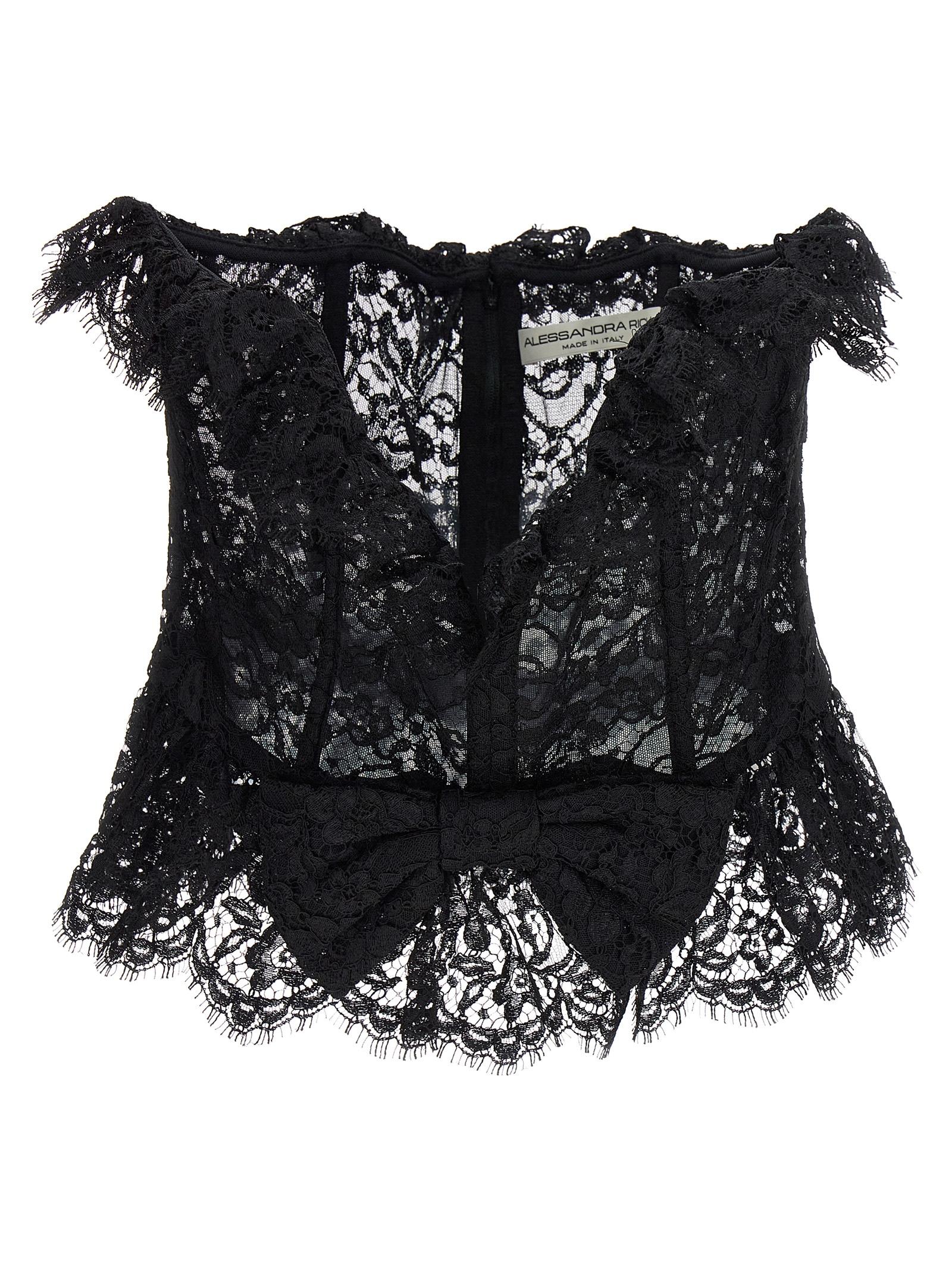 alessandra rich lace bow bustier top black polyamide cotton viscose tops - women