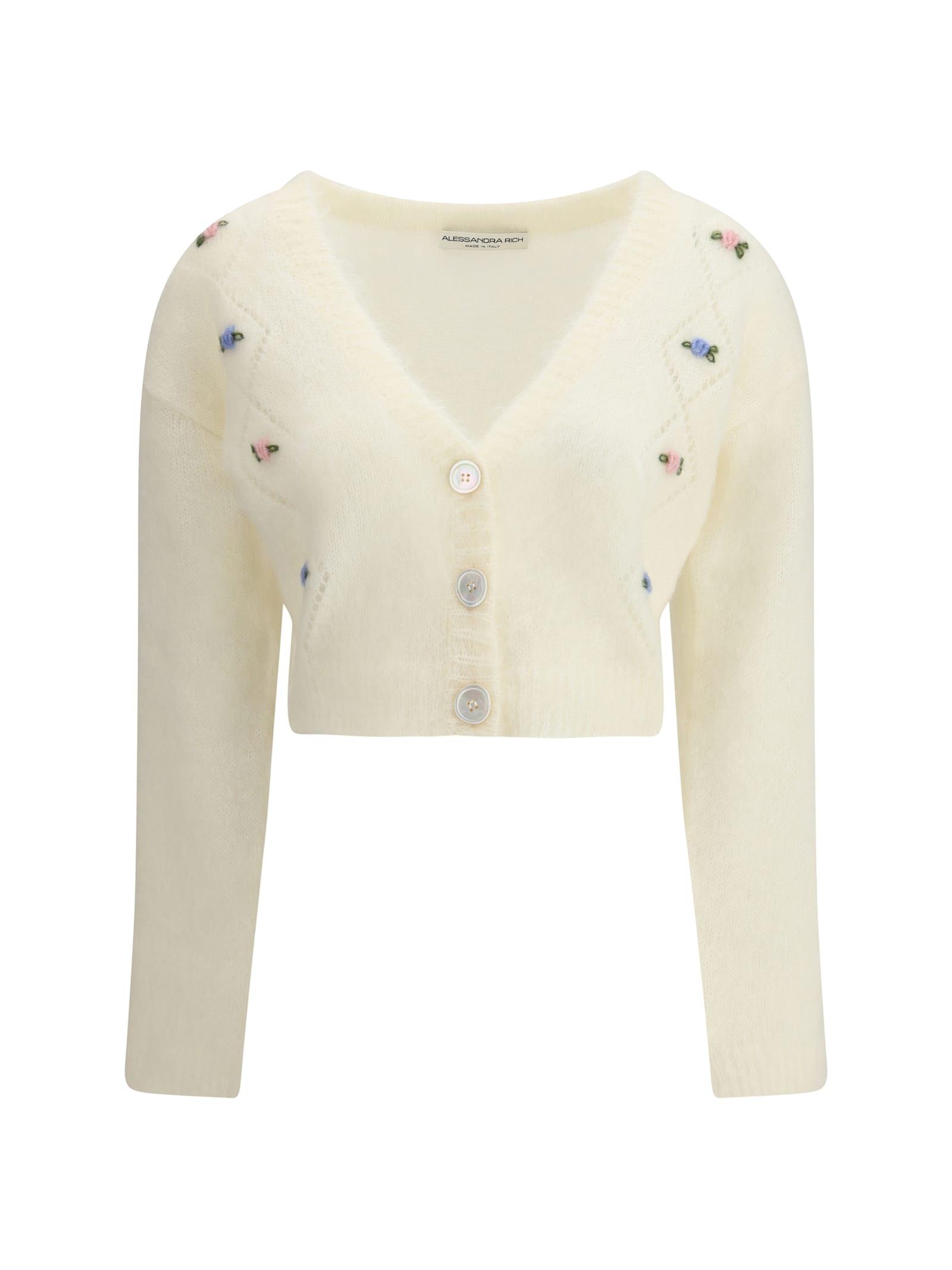alessandra rich mohair cardigan with embroidery
