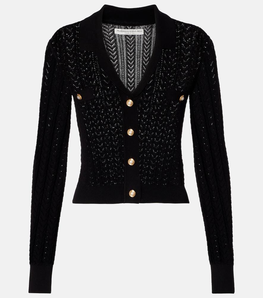 alessandra rich pointelle cotton and cashmere cardigan