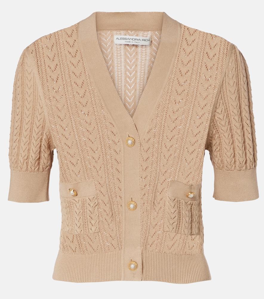 alessandra rich pointelle cotton and cashmere cardigan