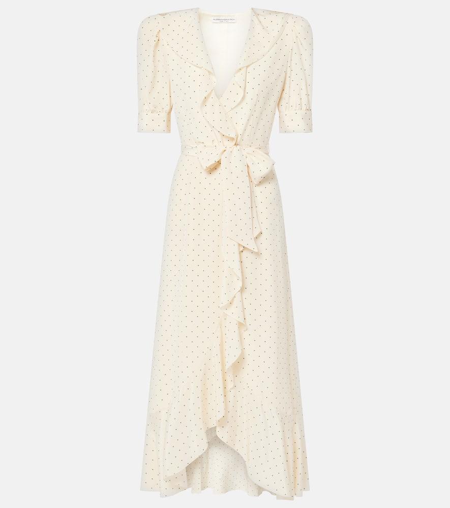 alessandra rich polka dot silk wrap dress