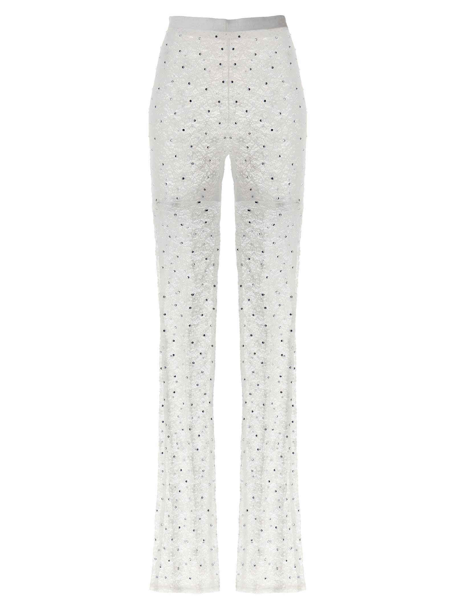 alessandra rich rhinestone lace leggings