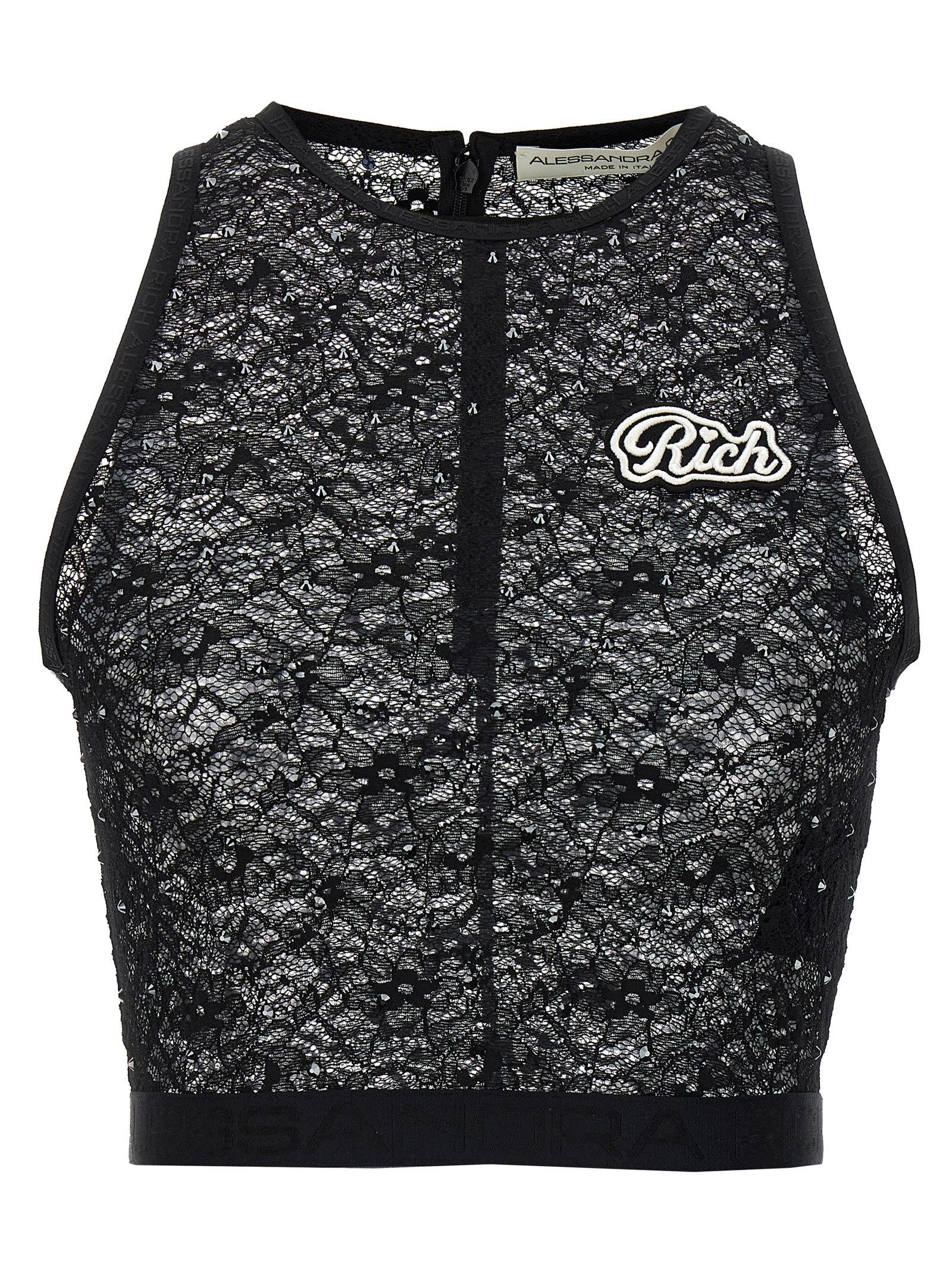 alessandra rich rhinestone lace top