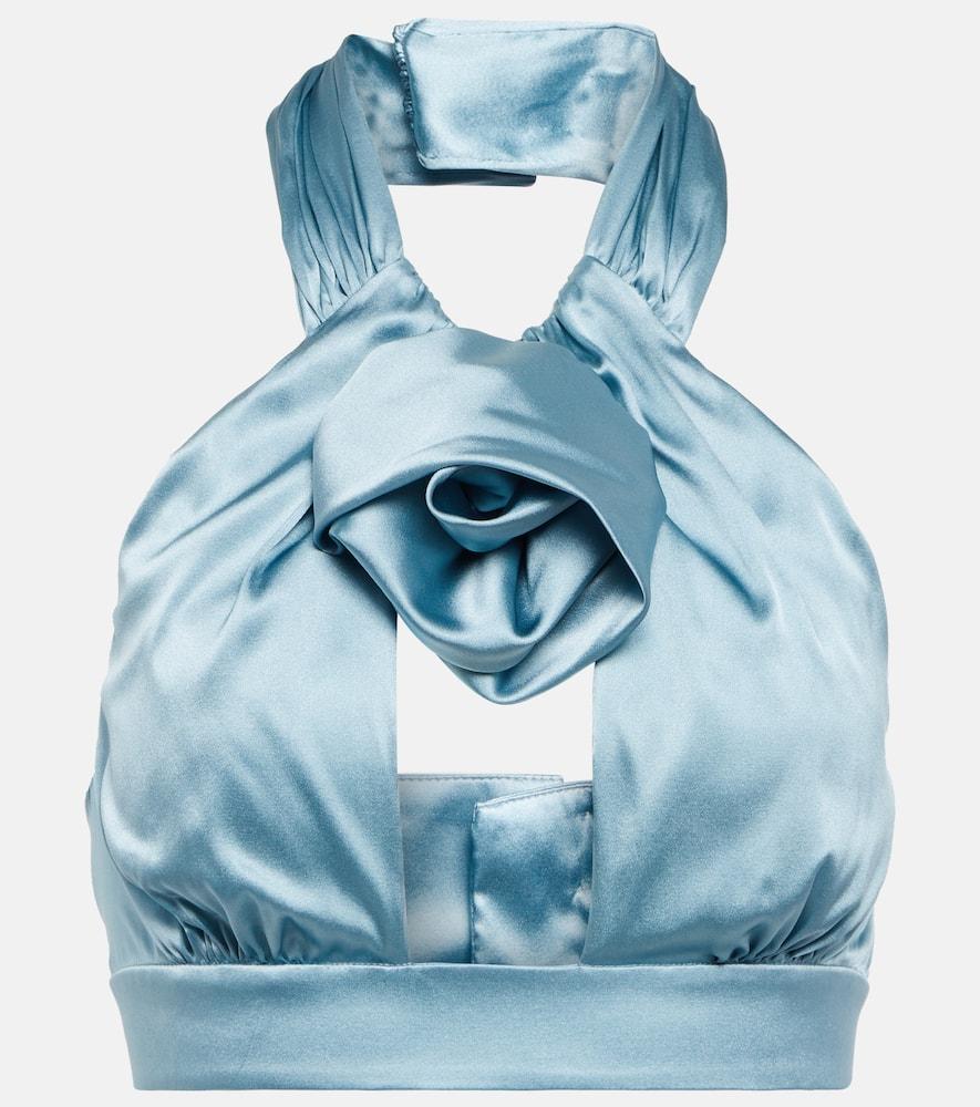 alessandra rich ruched satin crop top