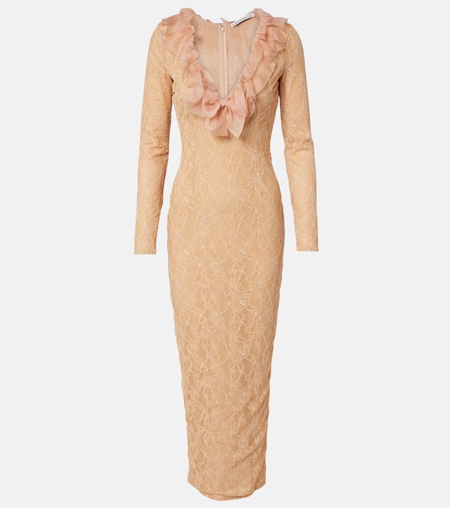 alessandra rich ruffled lace midi dress