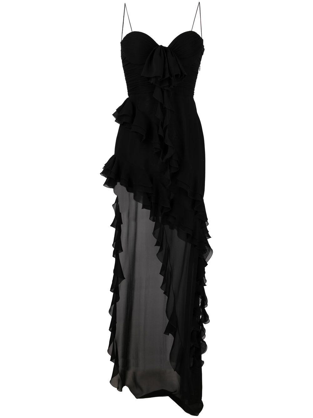 alessandra rich ruffles detail silk georgette evening dress