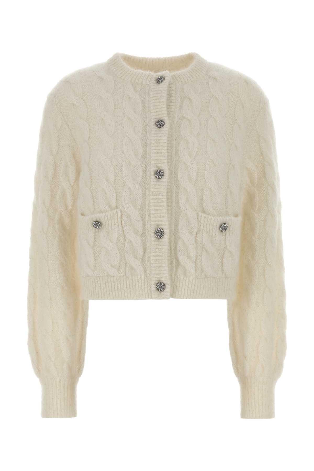 alessandra rich white stretch mohair blend cardigan