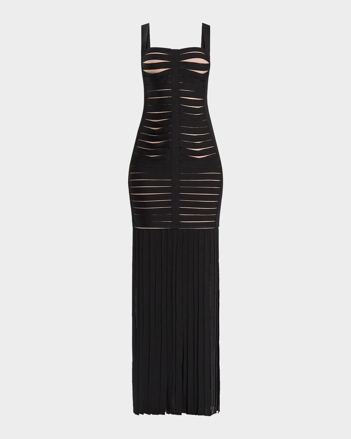 alessandra slash-cutout bandage fringe gown