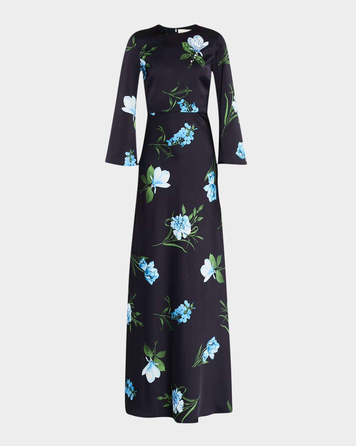 alex embellished floral-print satin crepe gown