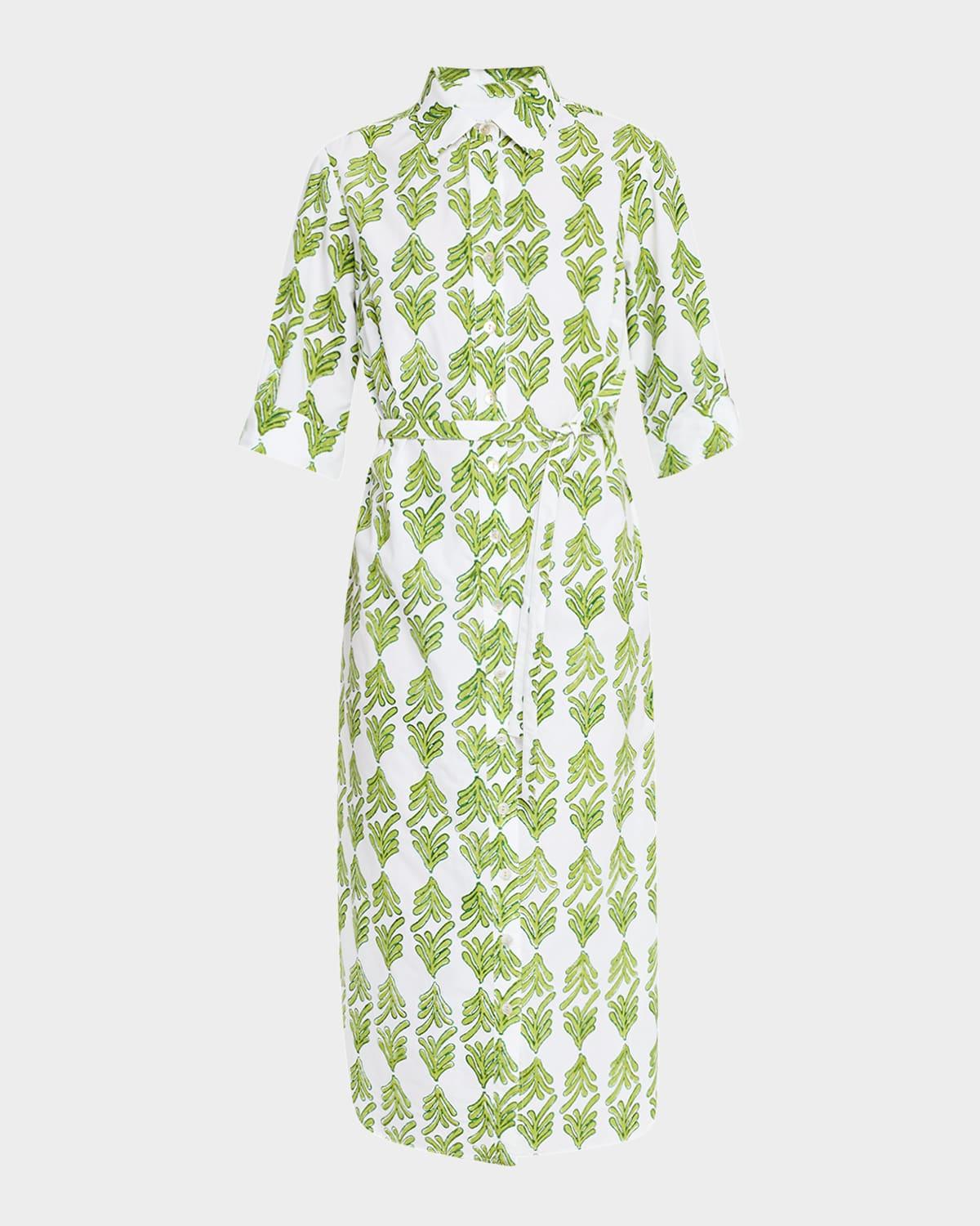 alex leaf-print cotton midi shirtdress