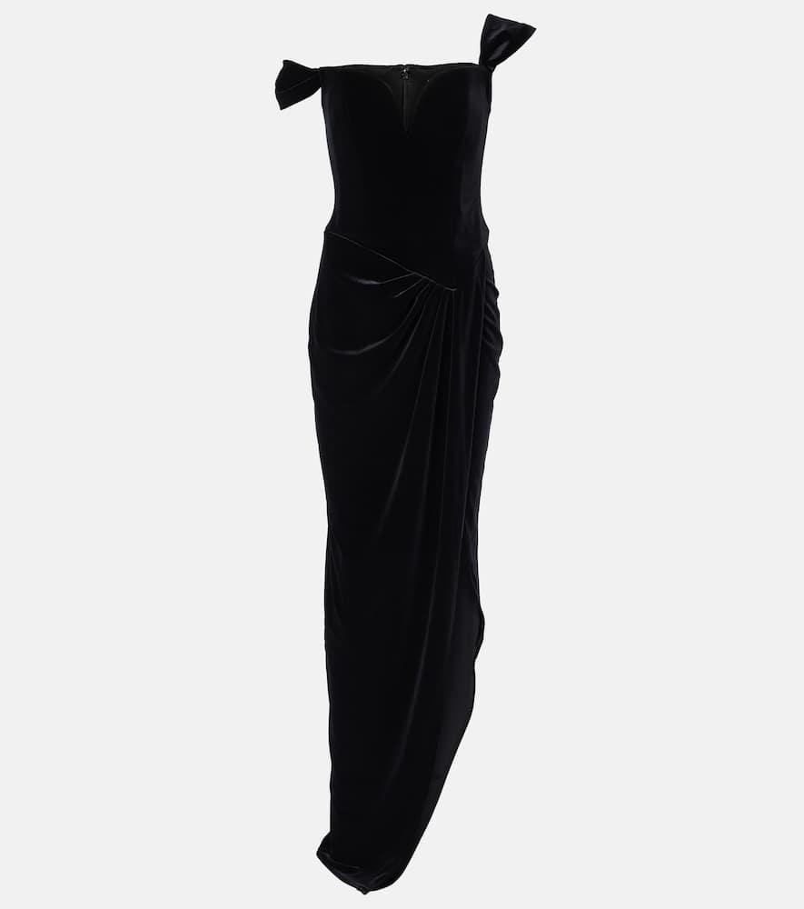 alex perry asymmetric velvet bustier gown