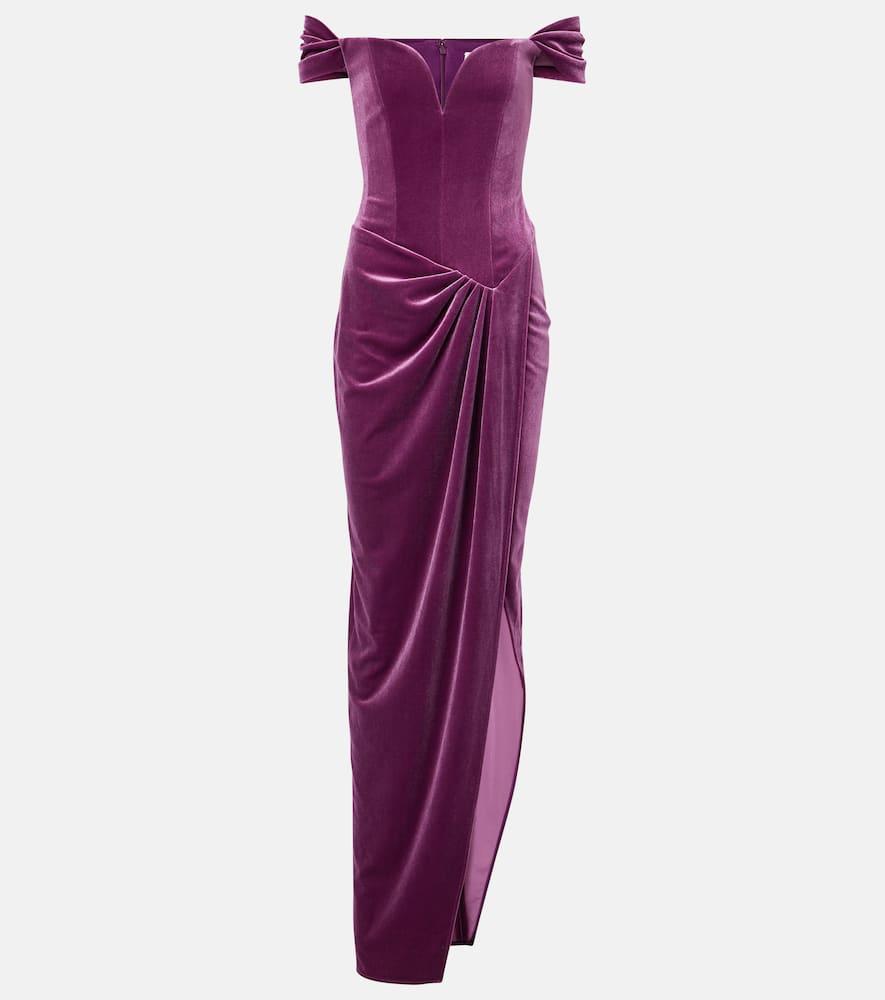 alex perry asymmetric velvet bustier gown