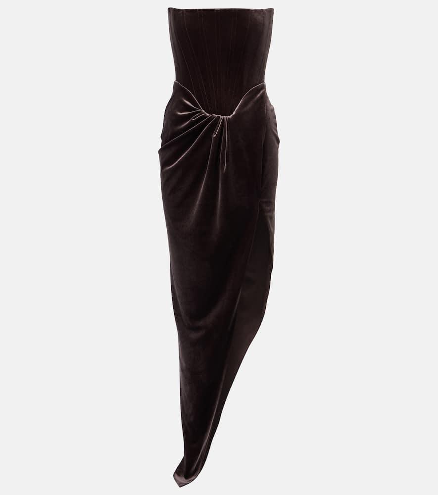 alex perry draped asymmetric velvet bustier dress