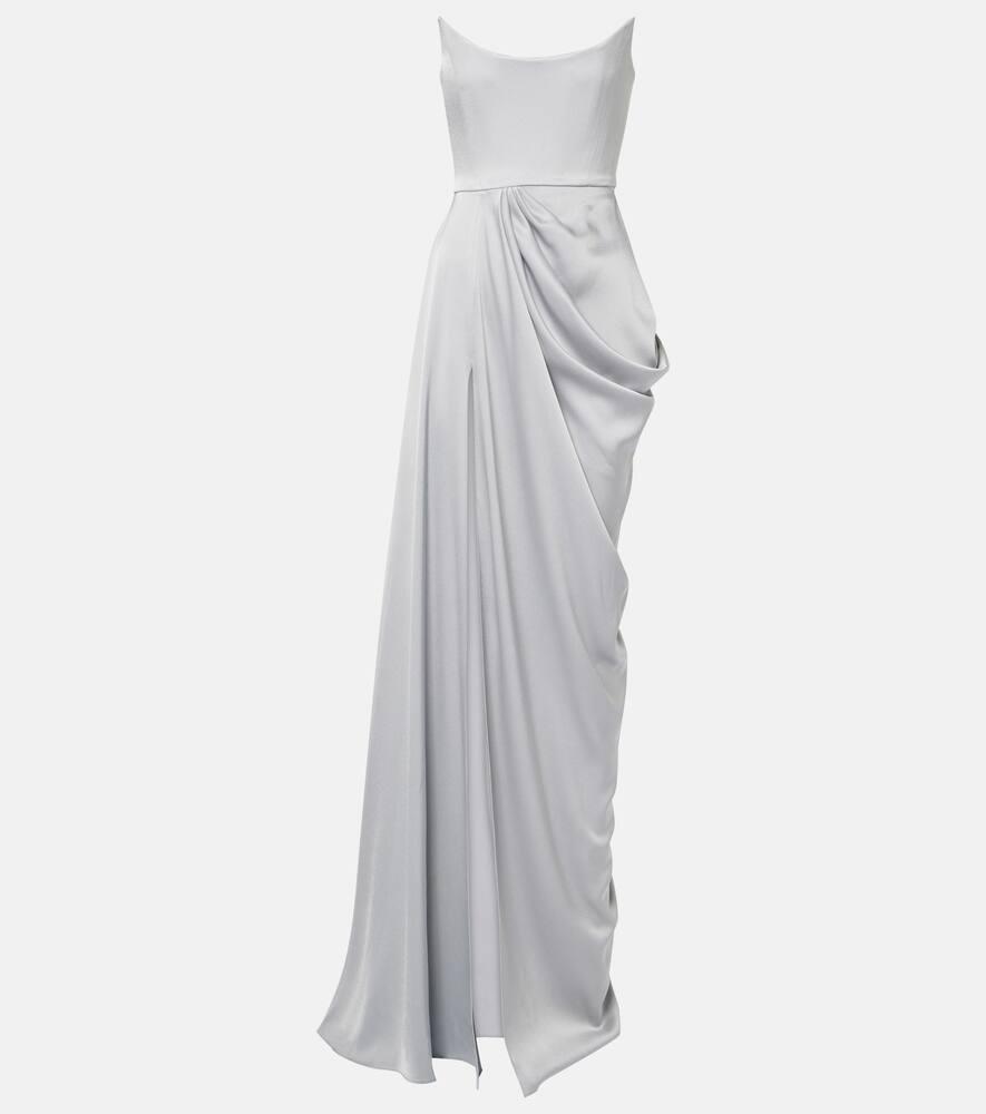 alex perry draped satin crêpe bustier gown