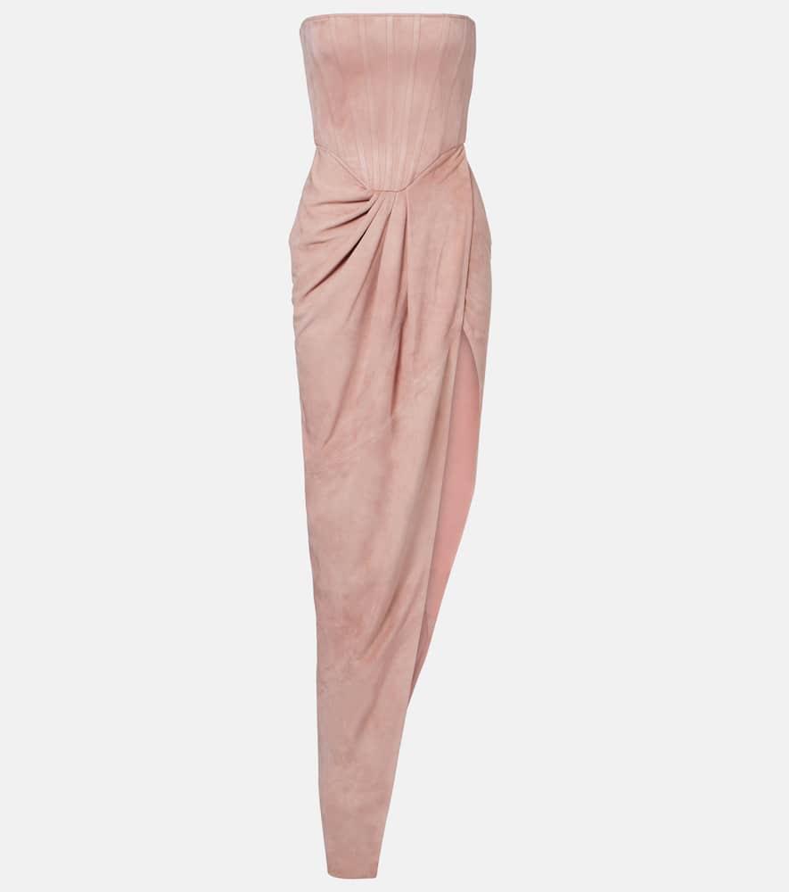 alex perry draped suede bustier dress