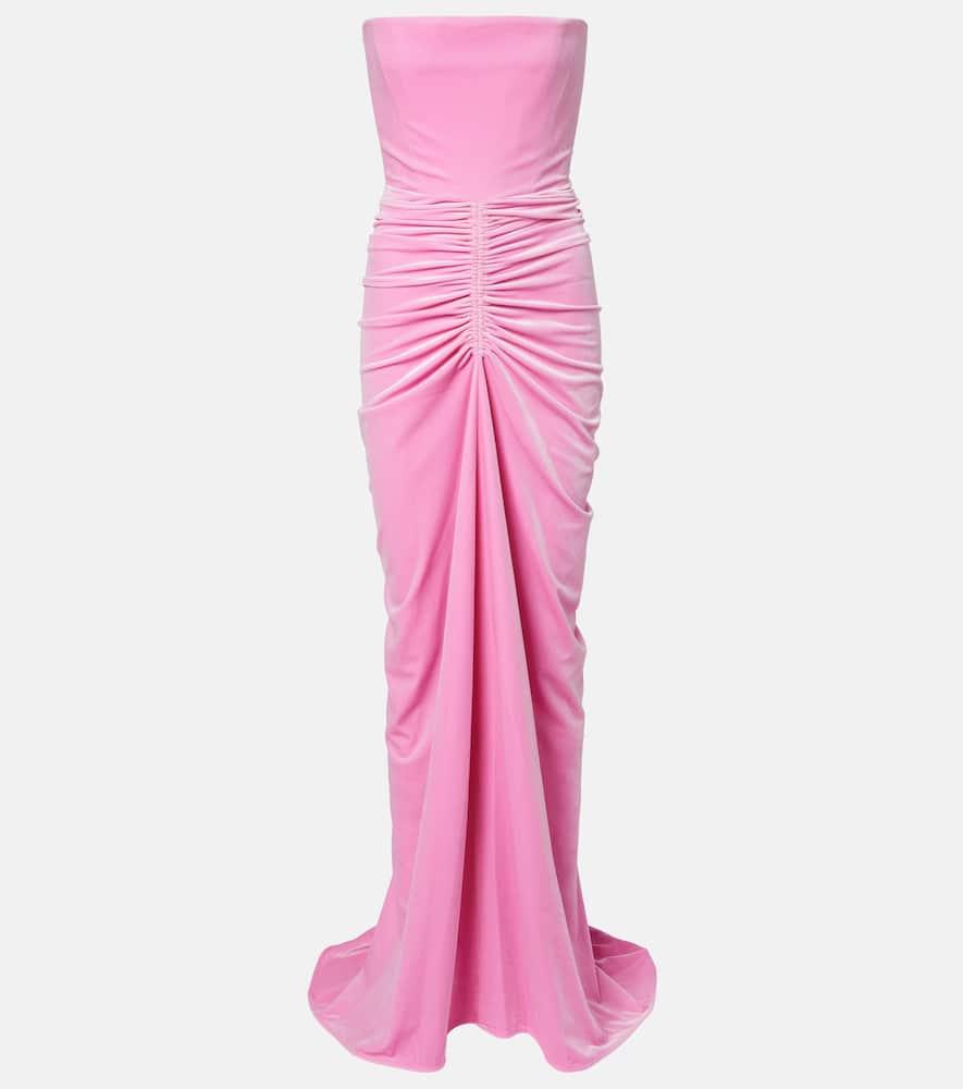 alex perry ruched velvet bustier gown