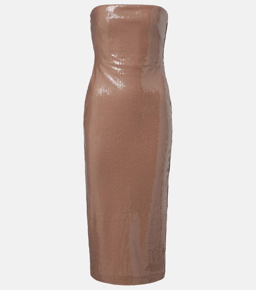 alex perry sequined strapless midi dress