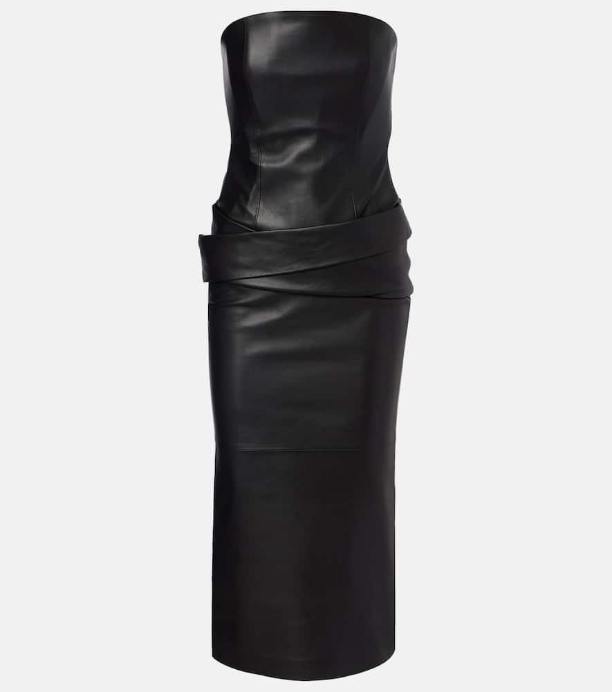 alex perry strapless leather midi dress