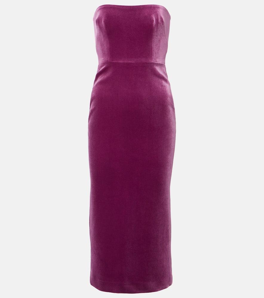 alex perry strapless velvet midi dress