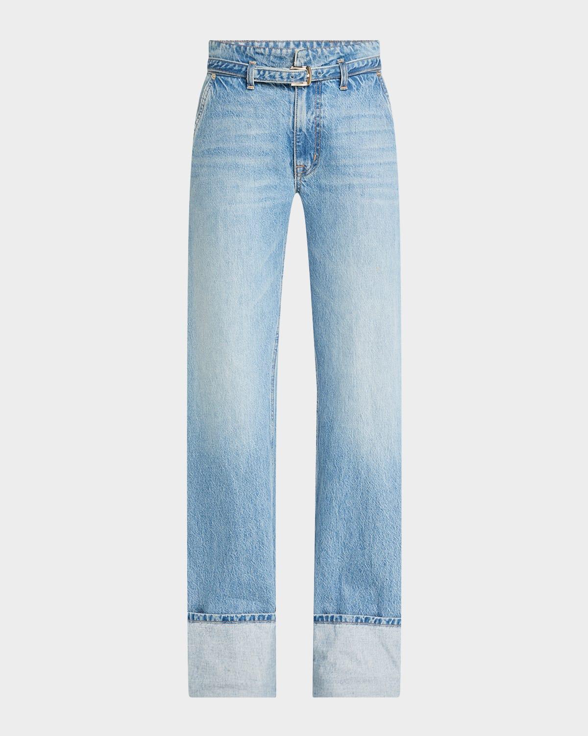 alexa belted wide-leg cuffed jeans