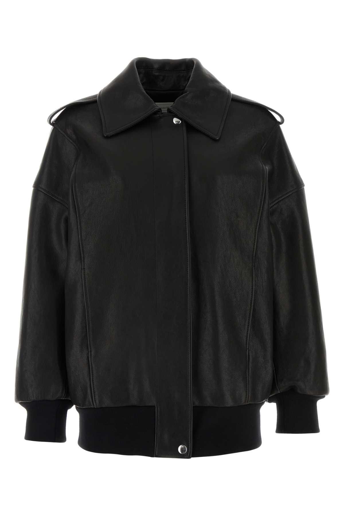 alexander mcqueen black leather oversize jacket