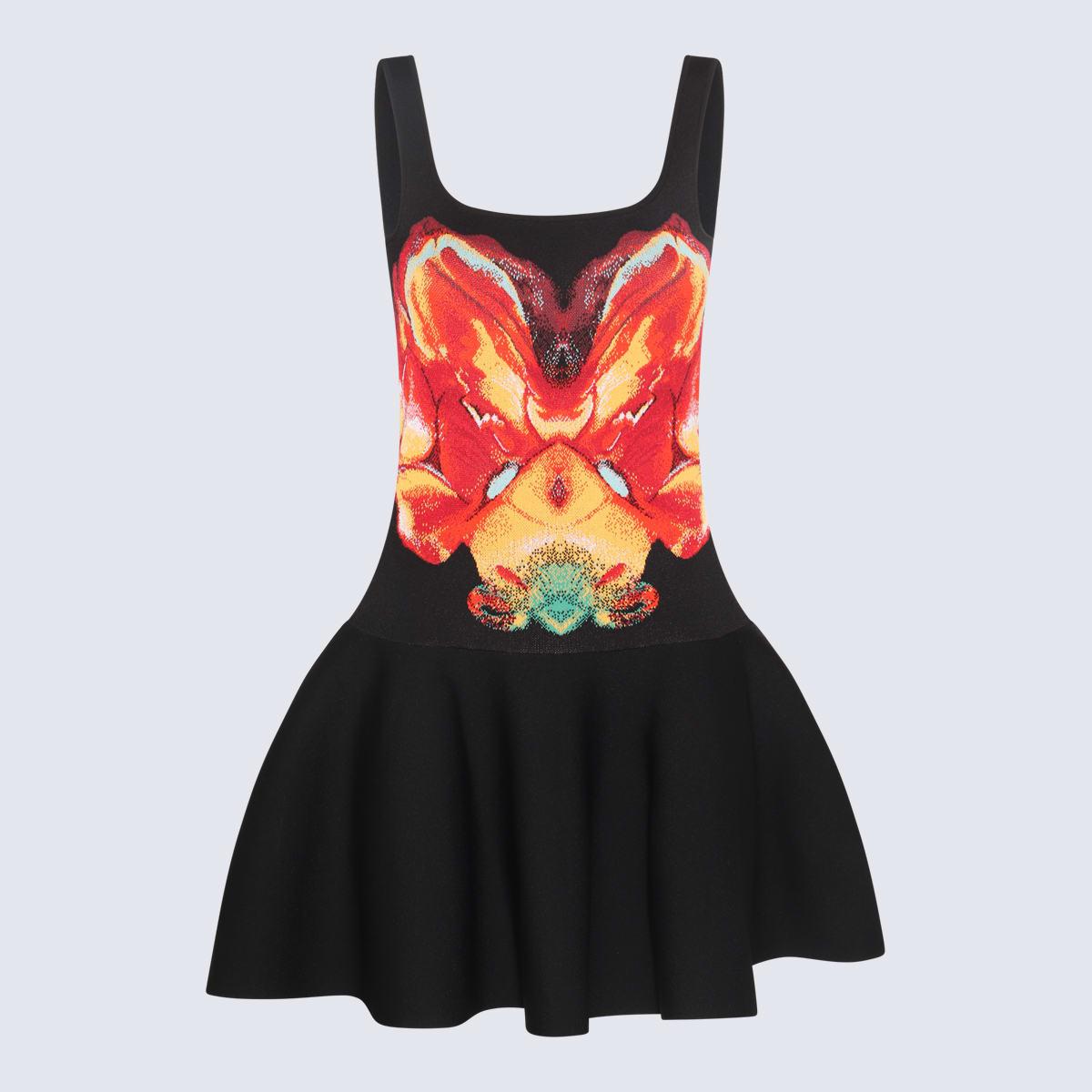 alexander mcqueen black multicolour viscose blend dress