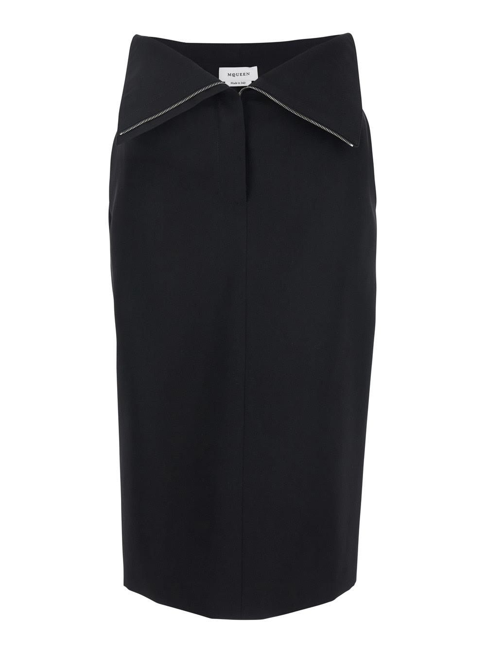 alexander mcqueen black skirt with foldover waist