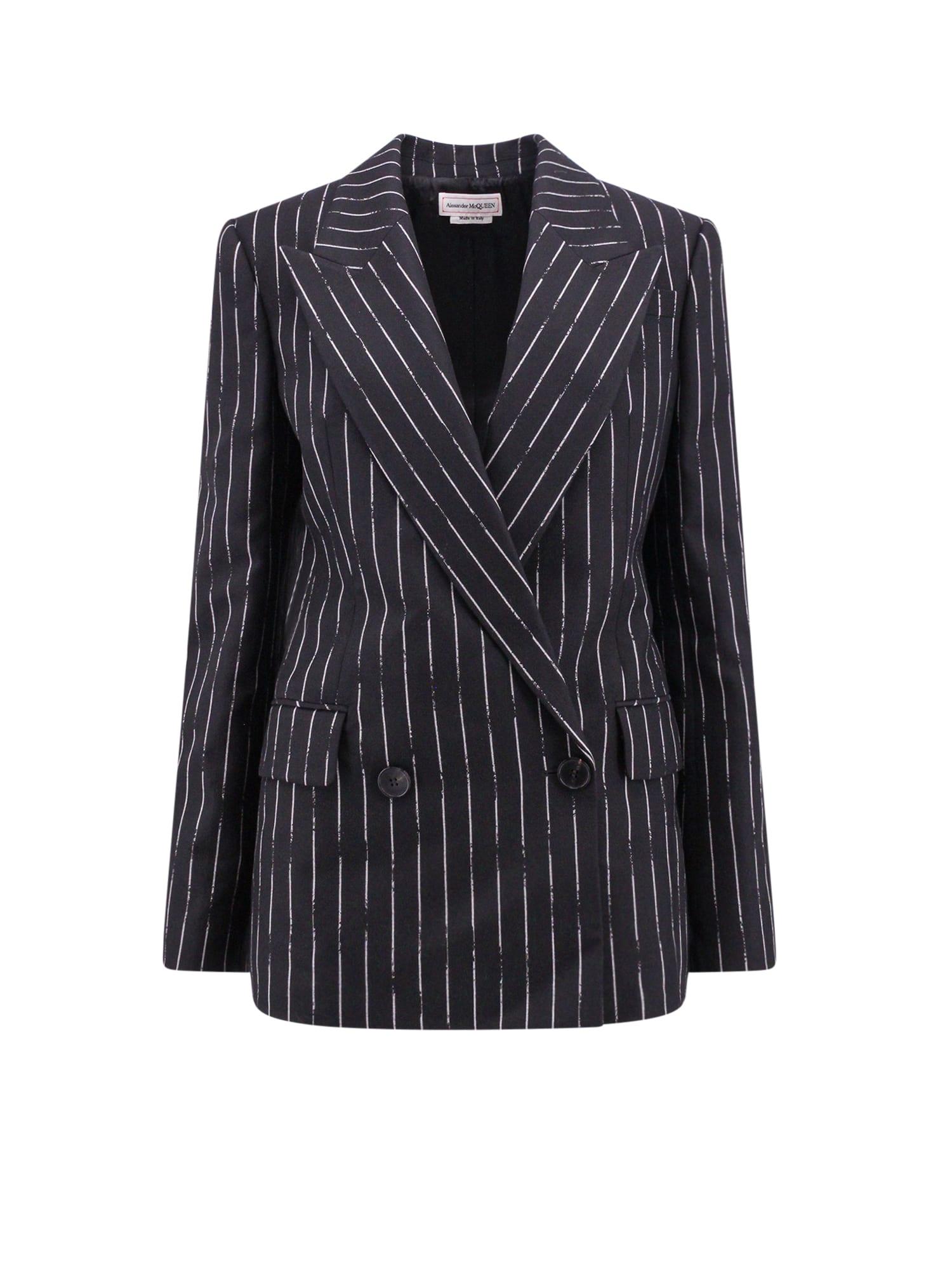 alexander mcqueen double-breasted broken pinstripe blazer