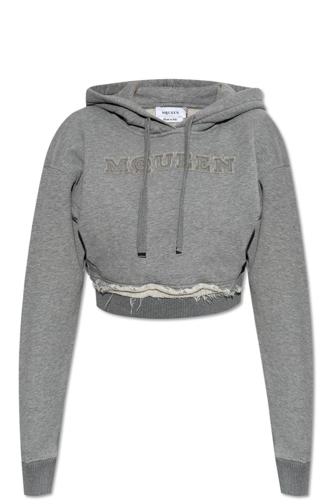 alexander mcqueen drawstring distressed cropped hoodie