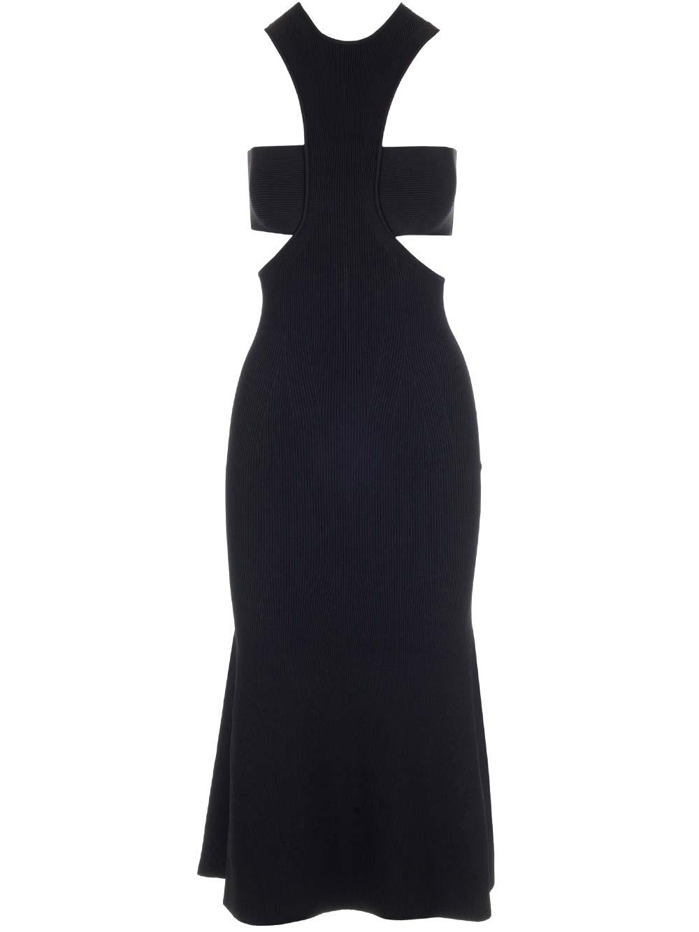 alexander mcqueen dress with harness and cut-out in black ribbed knit