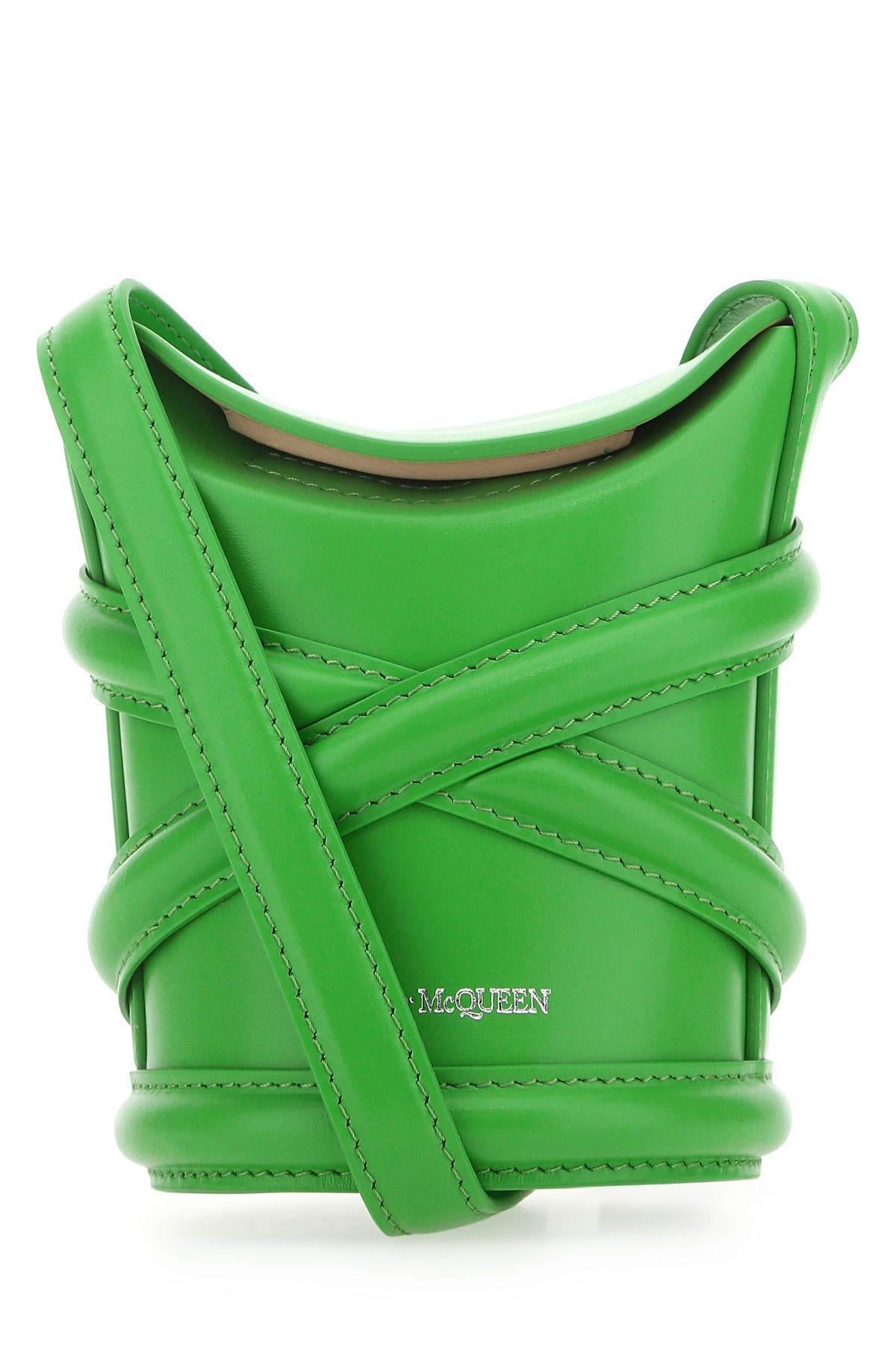 alexander mcqueen grass green leather mini the curve bucket bag