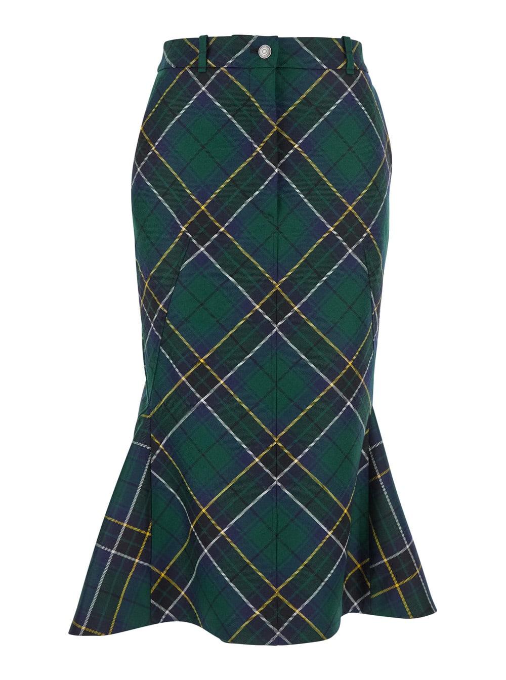 alexander mcqueen green skirt with all-over tartan pattern in cotton woman