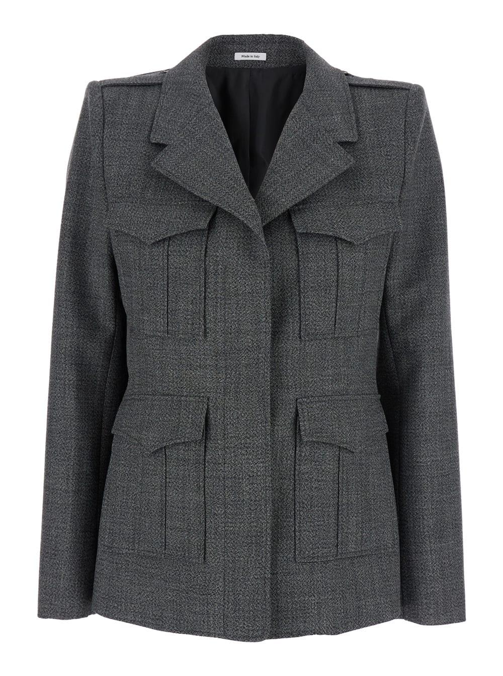 alexander mcqueen grey jacket with wide notched revers in wool woman