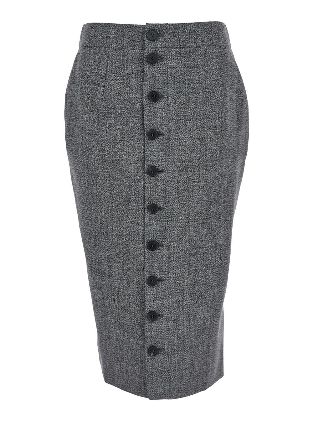 alexander mcqueen grey skirt with button closure in wool woman