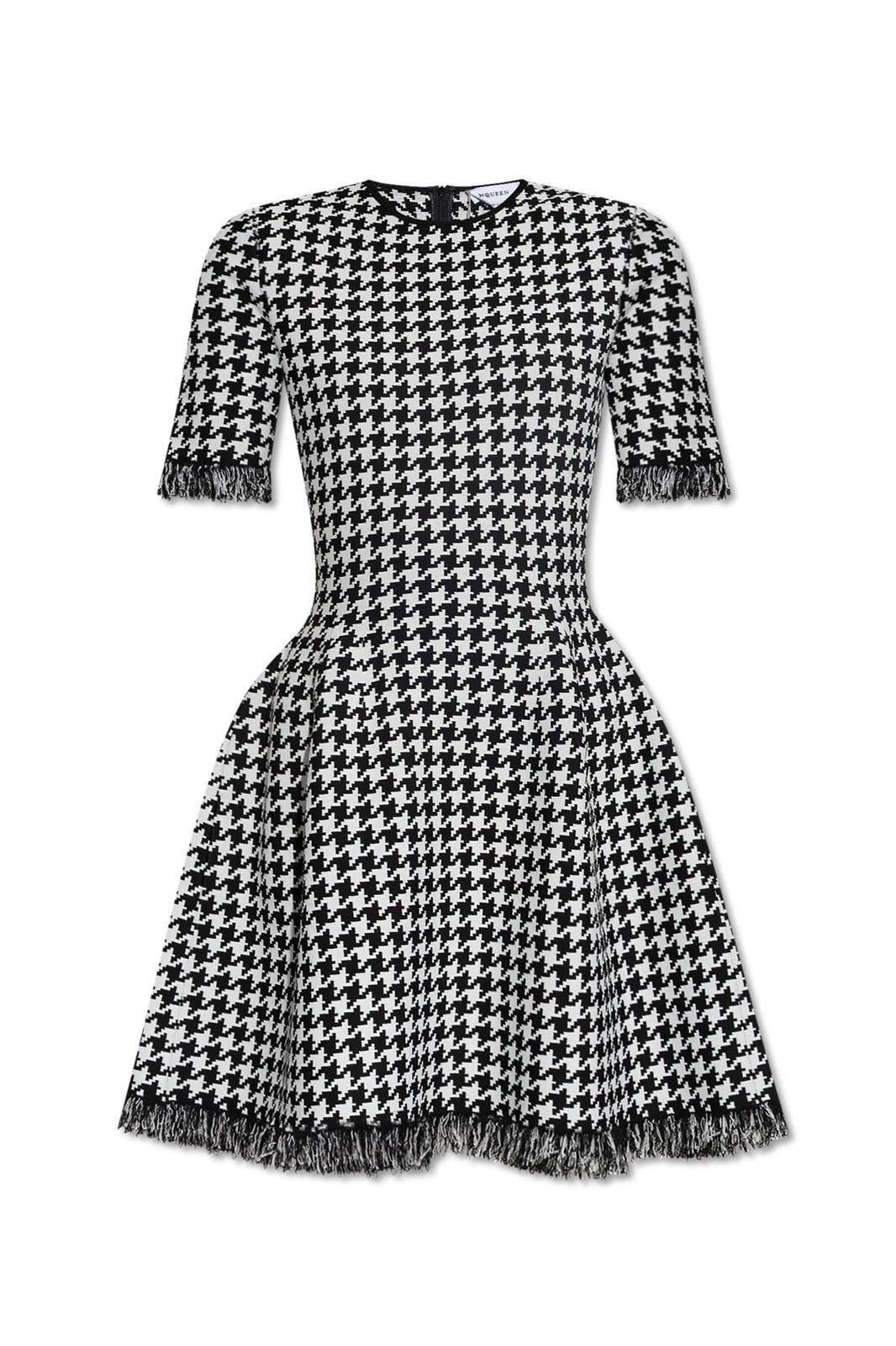 alexander mcqueen houndstooth frayed-edge mini dress
