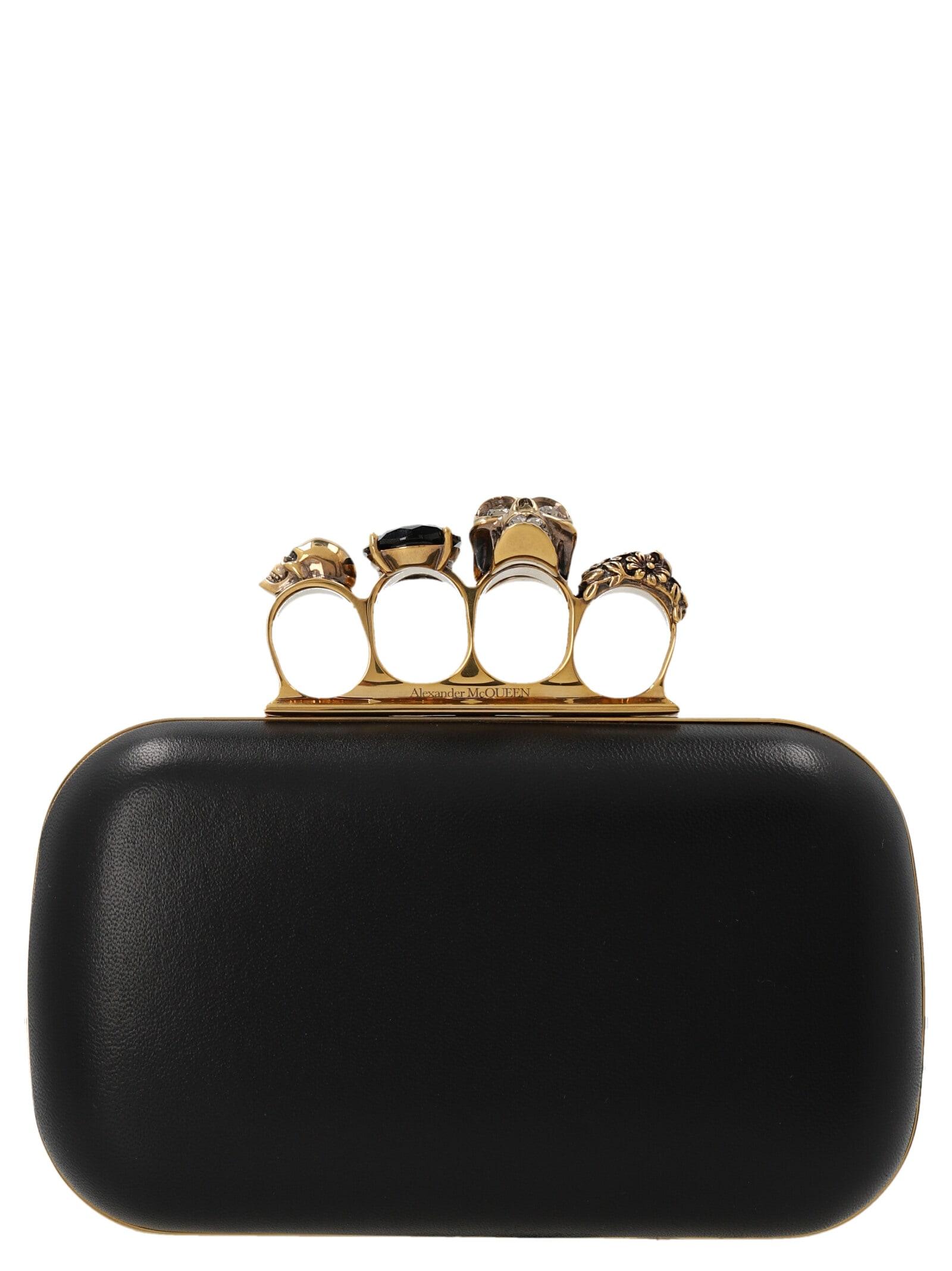 alexander mcqueen knuckle clutch with chain in black