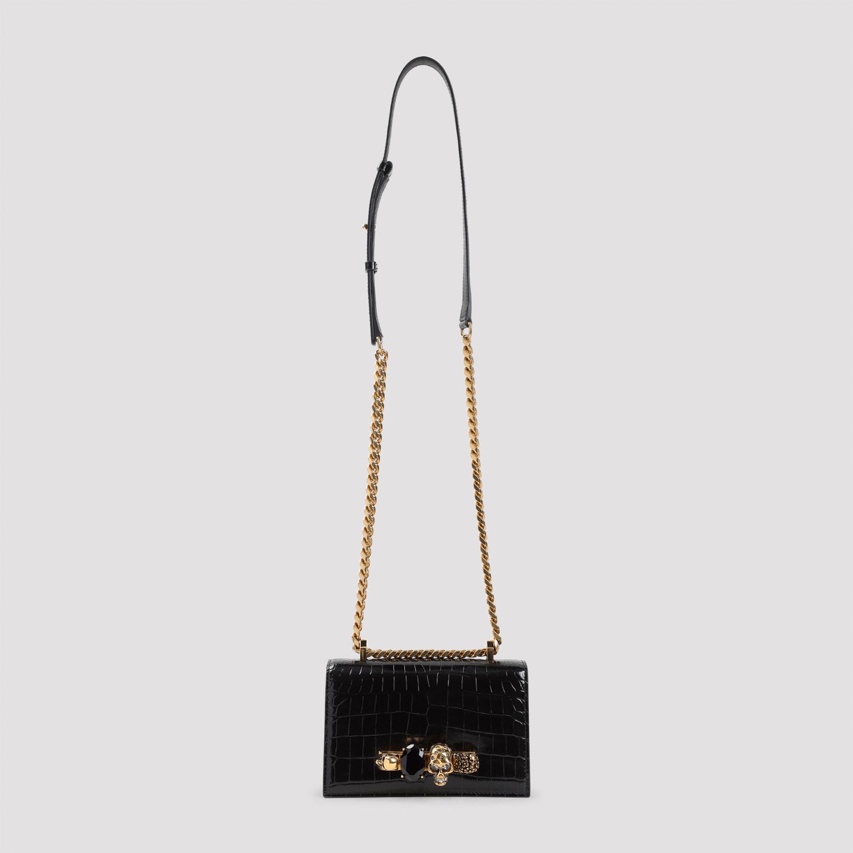 alexander mcqueen mini jewelled clutch black leather bag - women