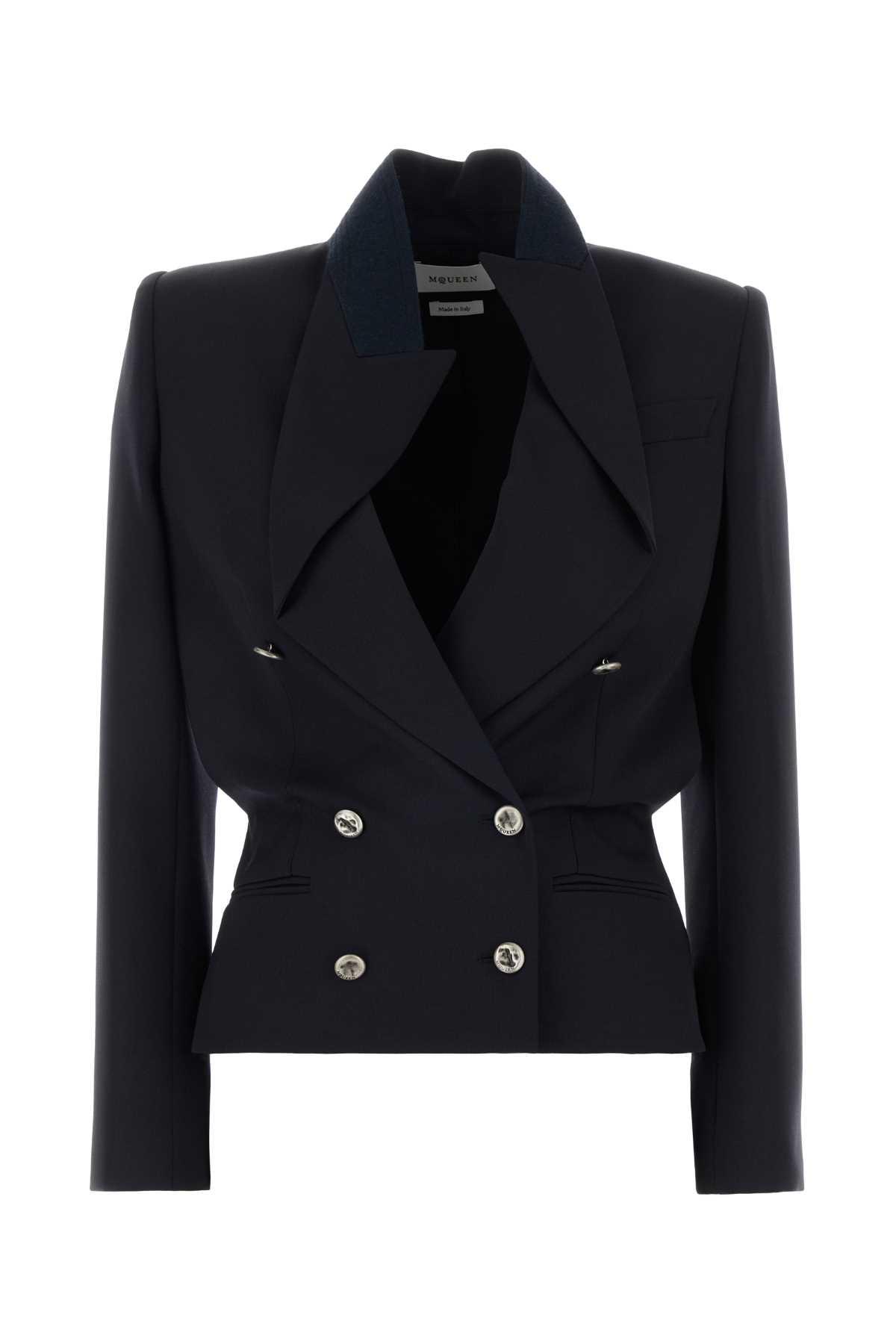 alexander mcqueen navy blue wool blazer