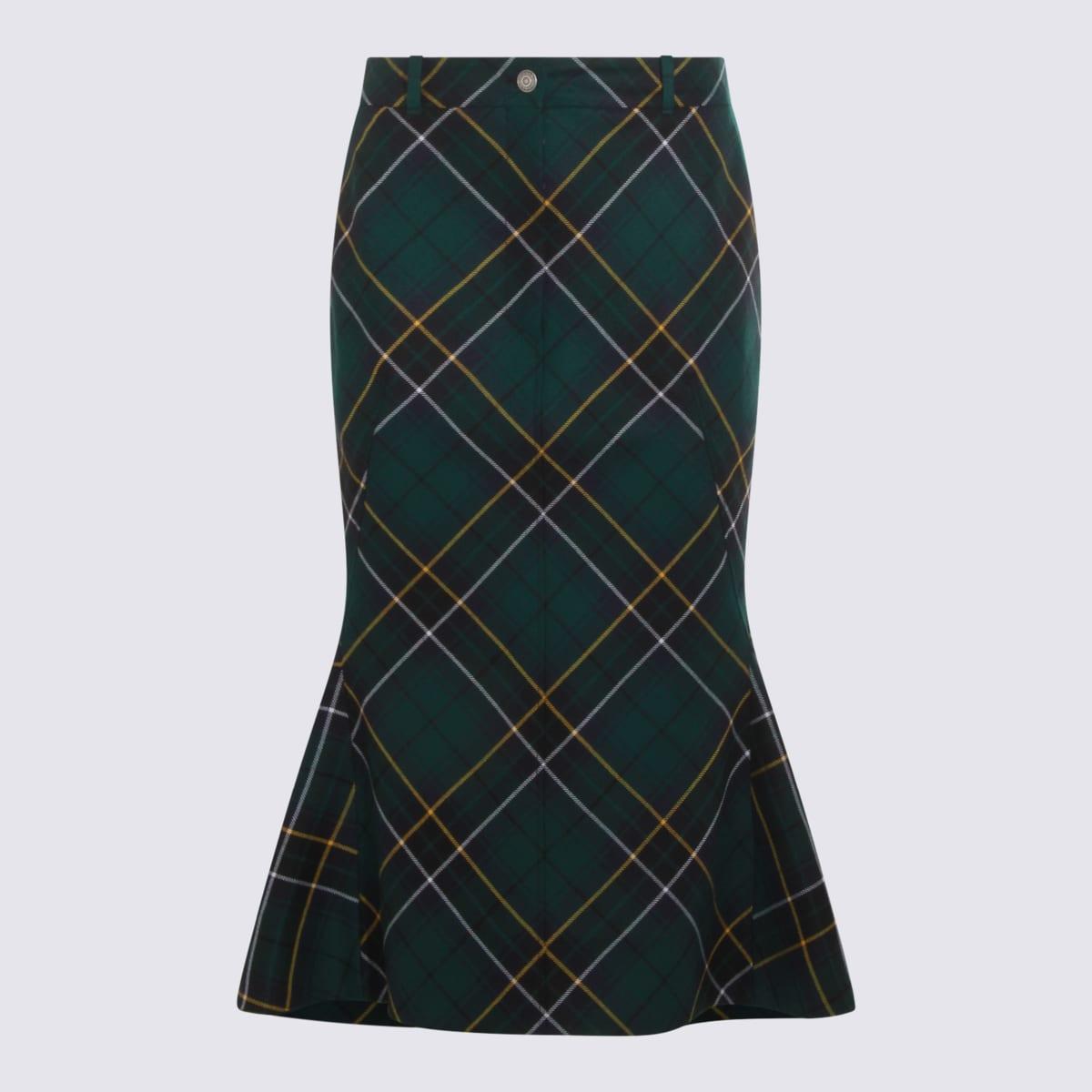 alexander mcqueen navy green and yellow wool tartan pencil skirt