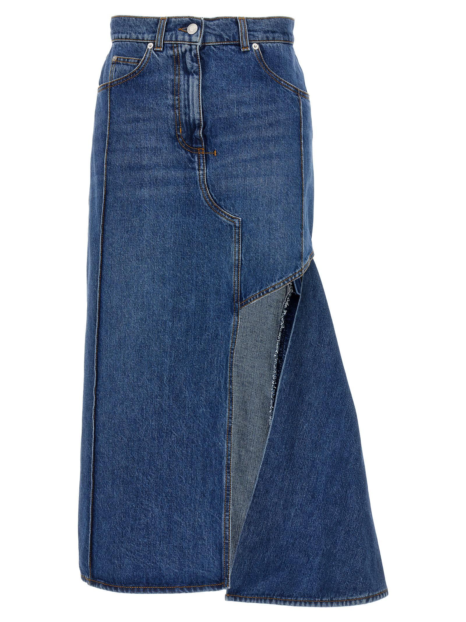 alexander mcqueen pencil denim skirt with cut-out