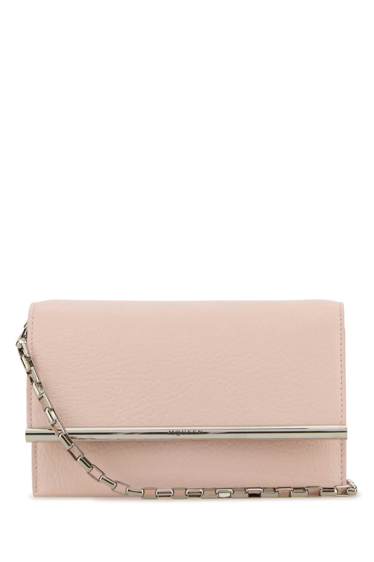 alexander mcqueen pink leather mini cross-bar clutch