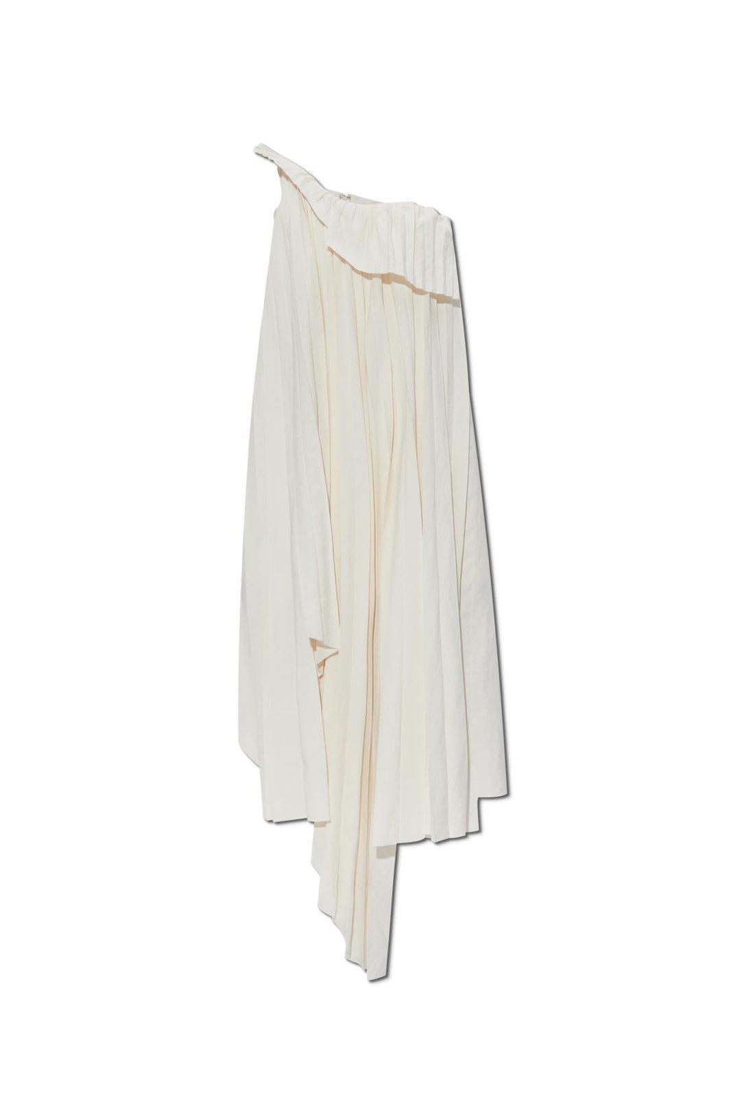 alexander mcqueen pleated off-shoulder dress