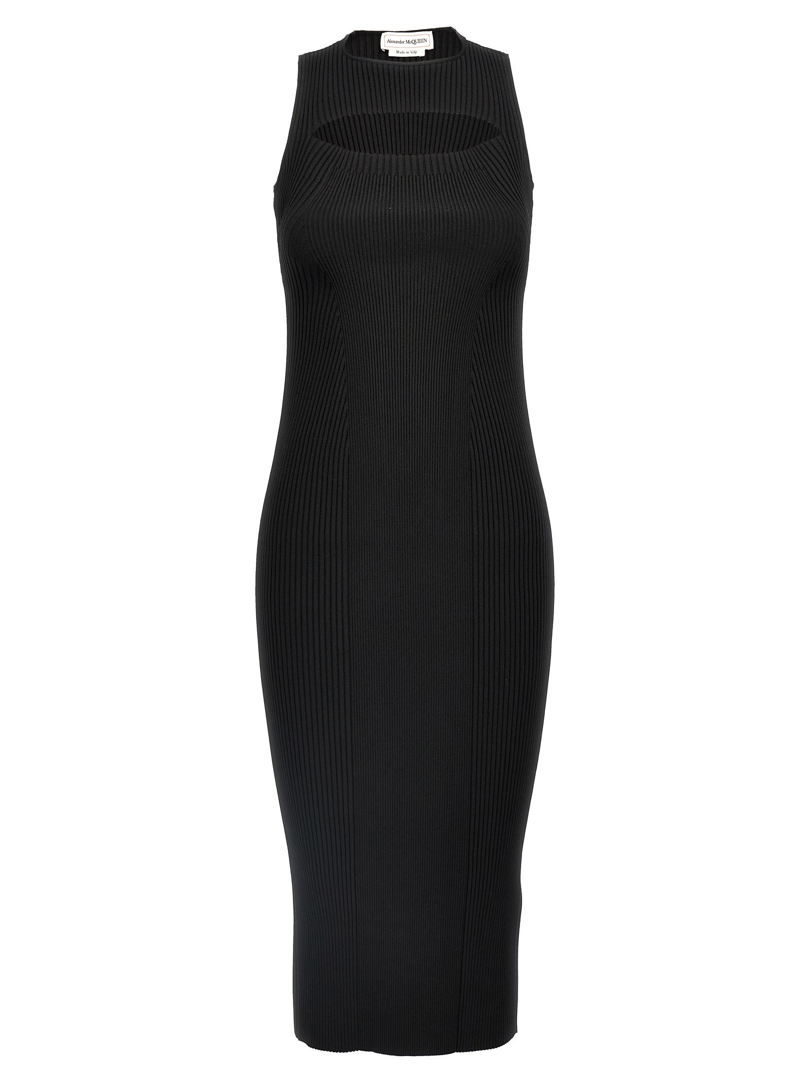 alexander mcqueen ribbed knit dress black viscose - women