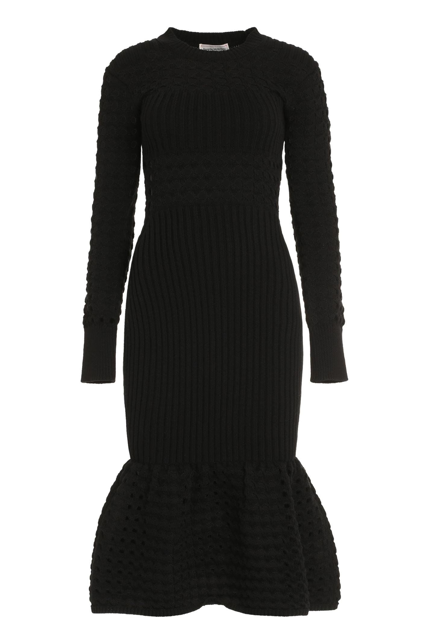 alexander mcqueen ribbed knit midi dress