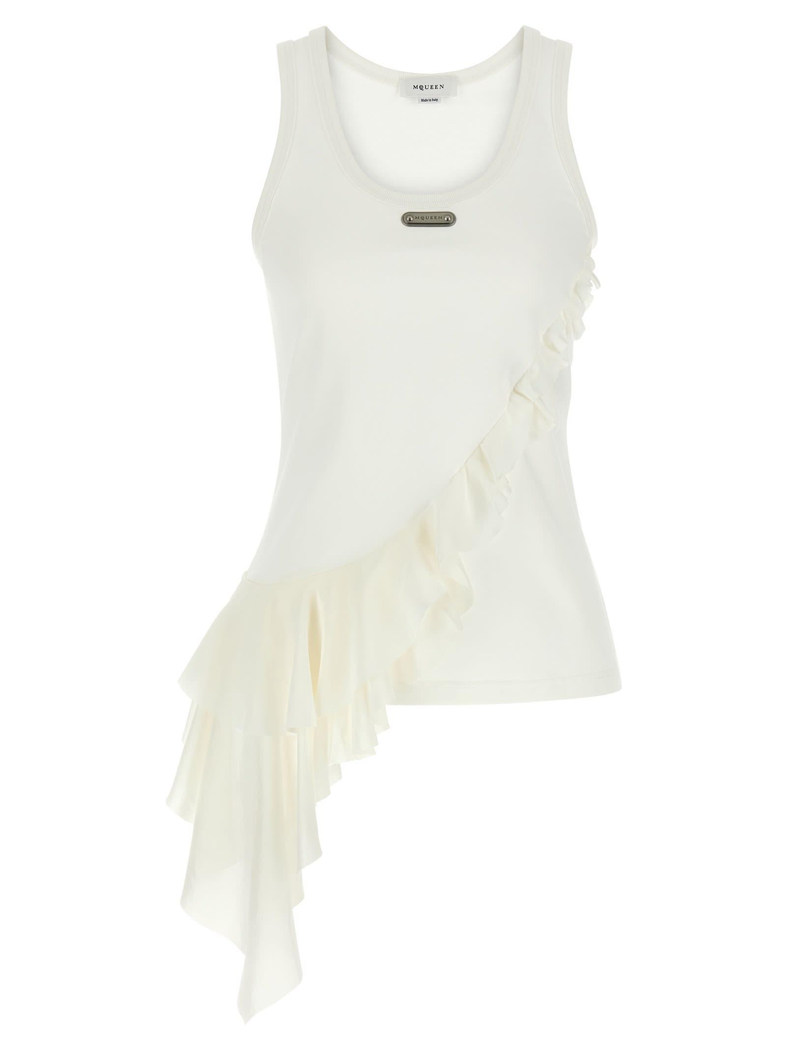 alexander mcqueen silk ruffle tank top
