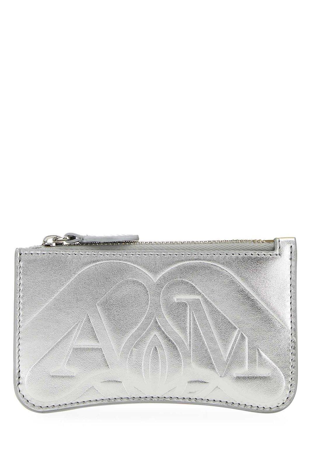 alexander mcqueen silver leather card holder