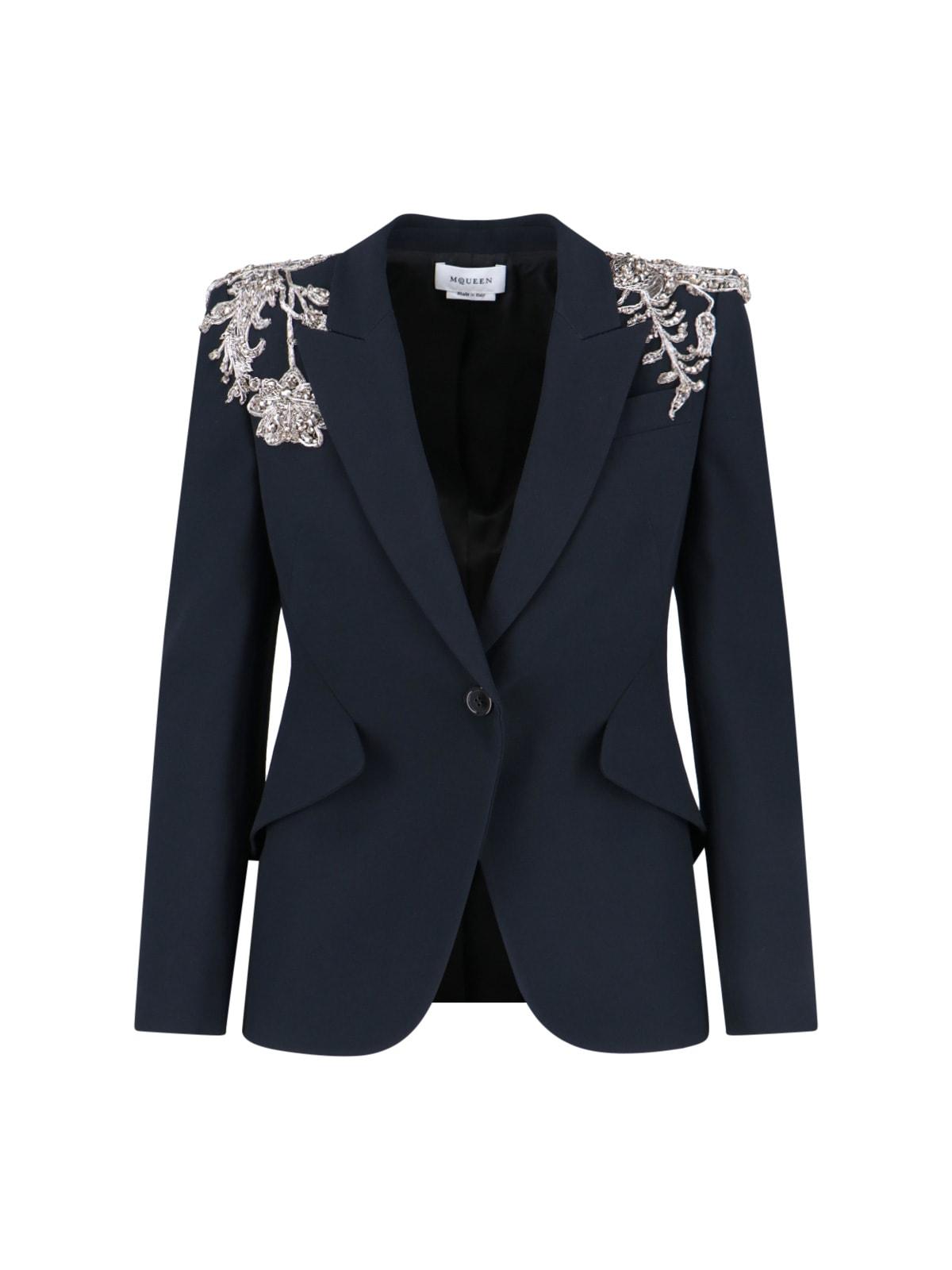 alexander mcqueen single-breasted blazer with decorations