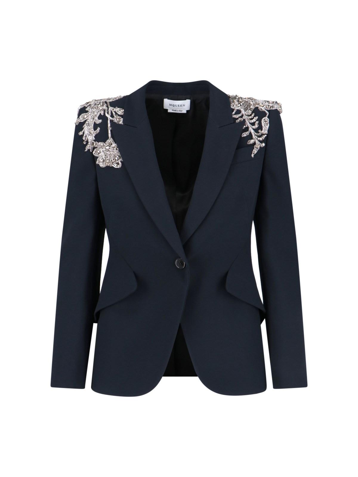 alexander mcqueen single-breasted blazer with decorations