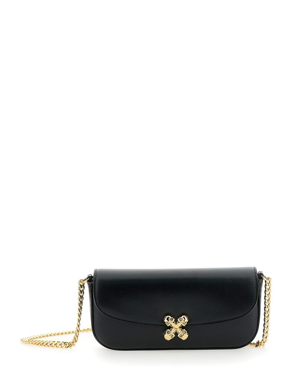 alexander mcqueen skull flower black crossbody bag with chain-link shoulder strap and logo plaque on the front in leather woman